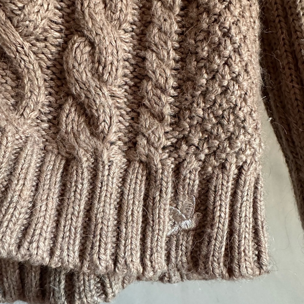 Aerie Tan Cable Knit Cropped Cardigan - Picture 3 of 8